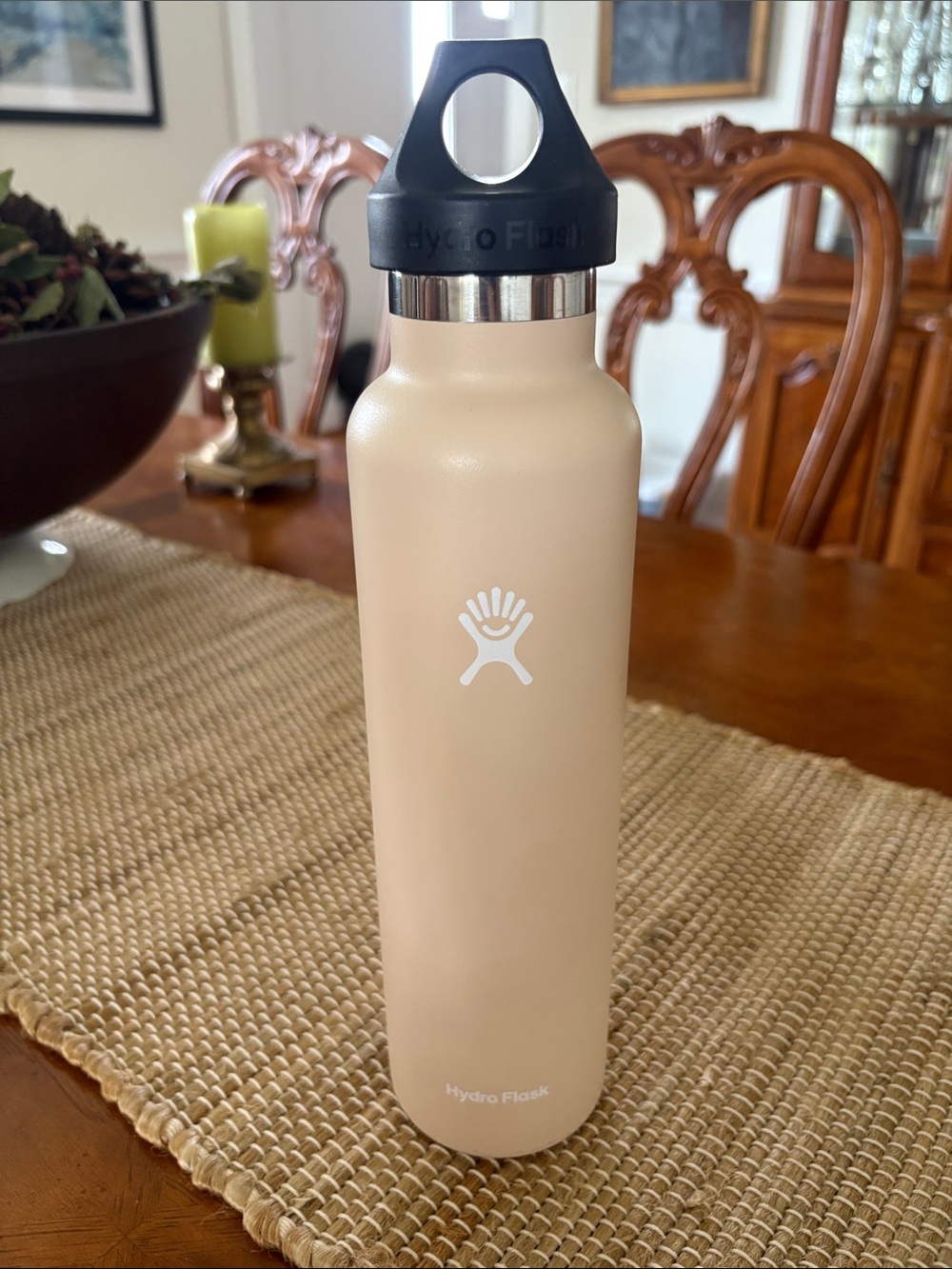 Hydro Flask Beige Insulated Stainless Bottle with Black Loop Cap